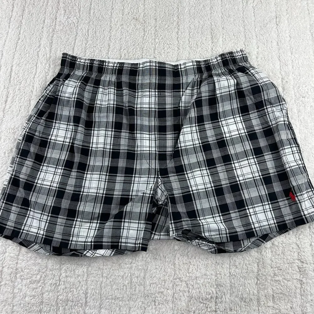 Polo Ralph Lauren Black Gray Plaid Boxer Shorts Men's size Large Classic fit